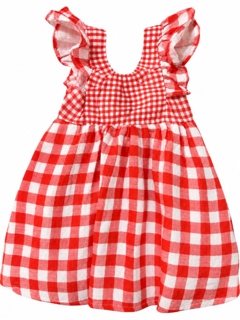 Cat & Jack Girls Red Gingham Flutter Sleeve Dress Bow Back Size 4T